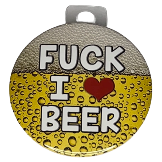 "Fck I LOVE BEER", 3" Pin-On Button