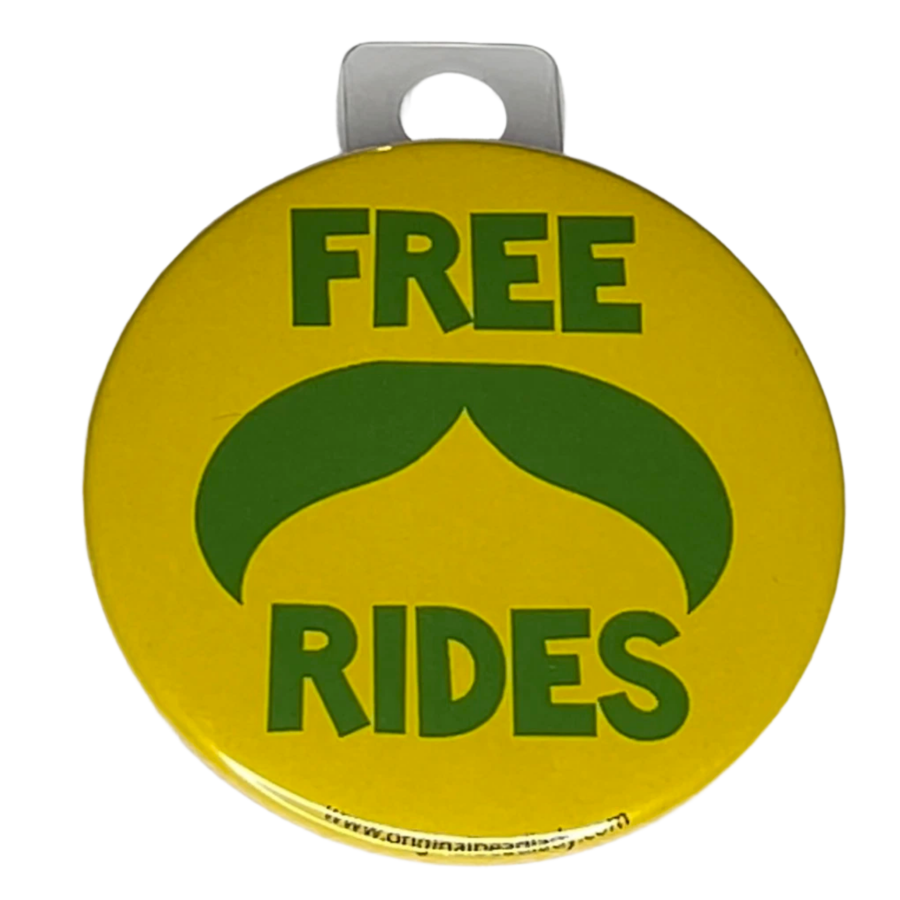 "Free Mustache Rides", 3" Pin-On Button