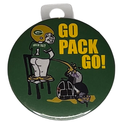 "GO PACK GO" Peeing on Opponent, Green Bay Football, 3" Pin-On Button