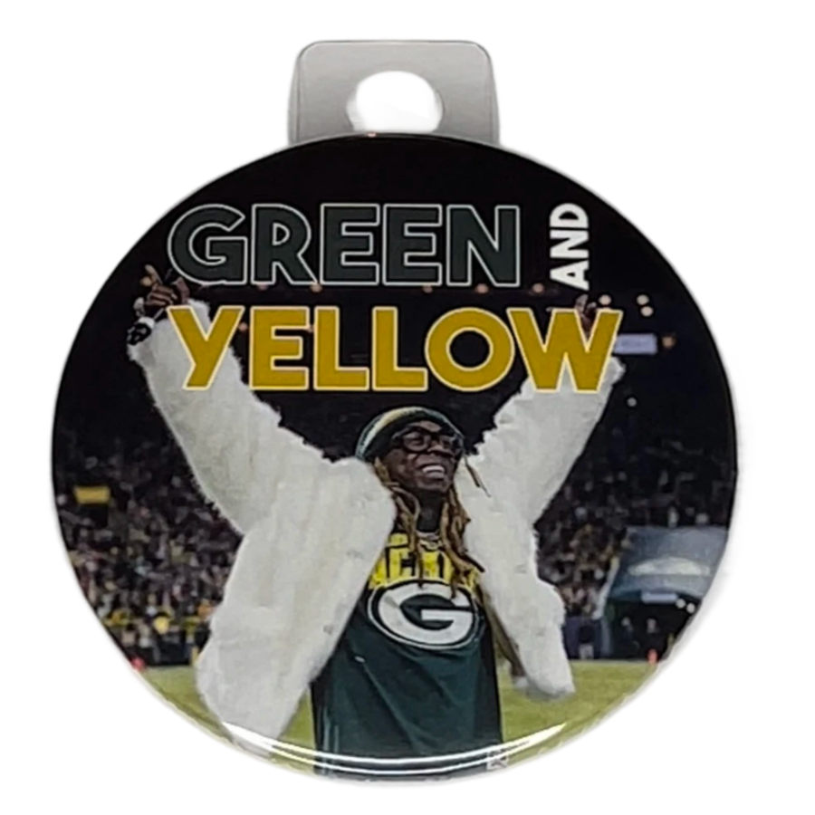 "Green and Yellow" Green Bay Football, 3" Pin-On Button