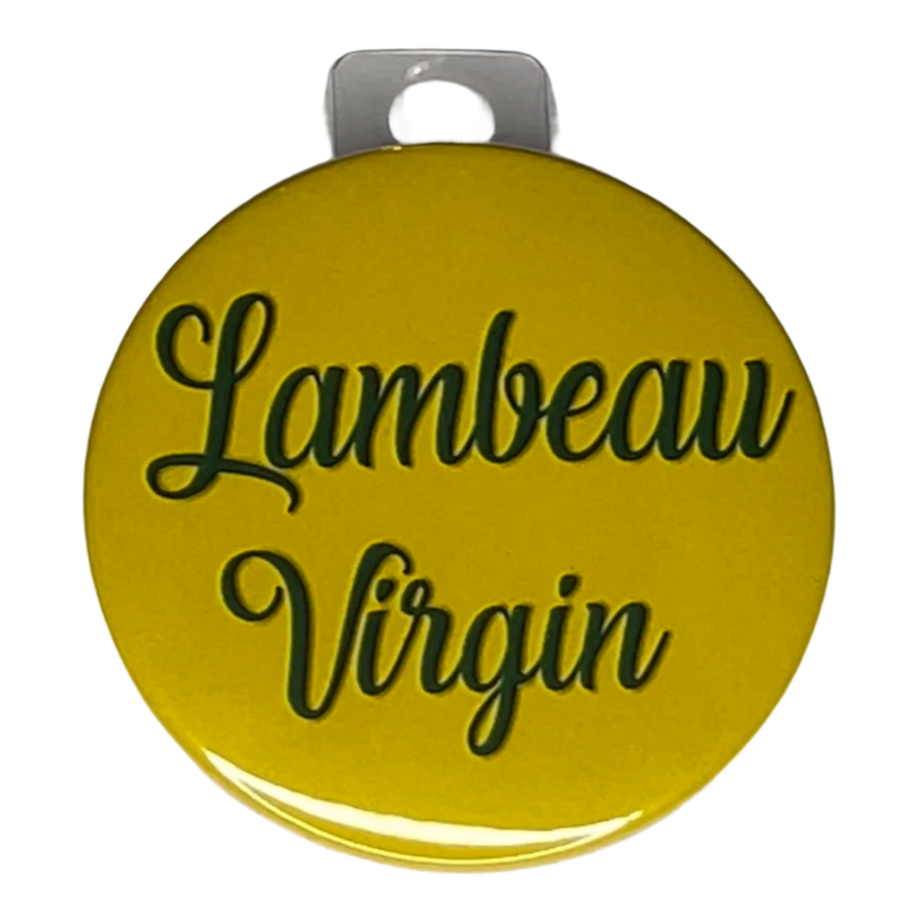 "Lambeau Virgin" Yellow, Green Bay Football, 3" Pin-On Button