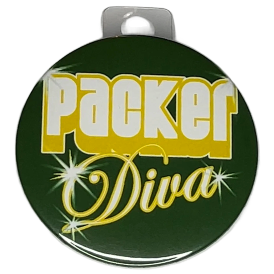 "Packer Diva" Green, Green Bay Football, 3" Pin-On Button