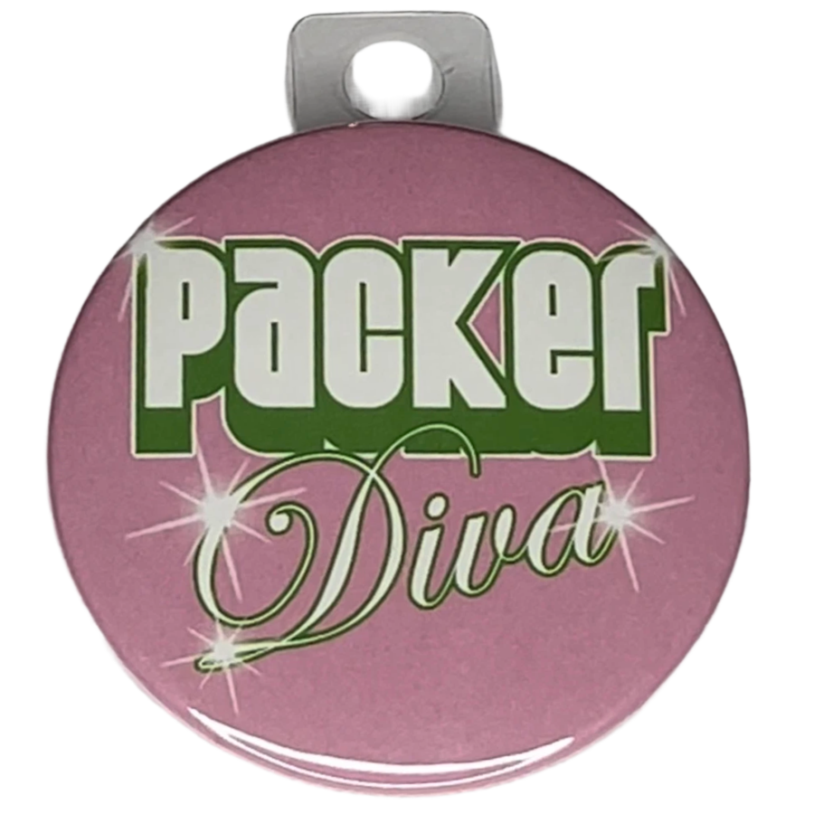 "Packer Diva" Pink, Green Bay Football, 3" Pin-On Button