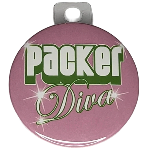 "Packer Diva" Pink, Green Bay Football, 3" Pin-On Button