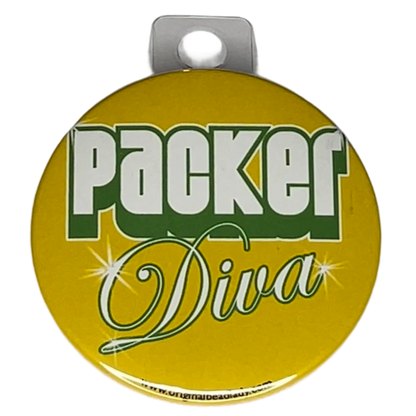 "Packer Diva" Yellow, Green Bay Football, 3" Pin-On Button